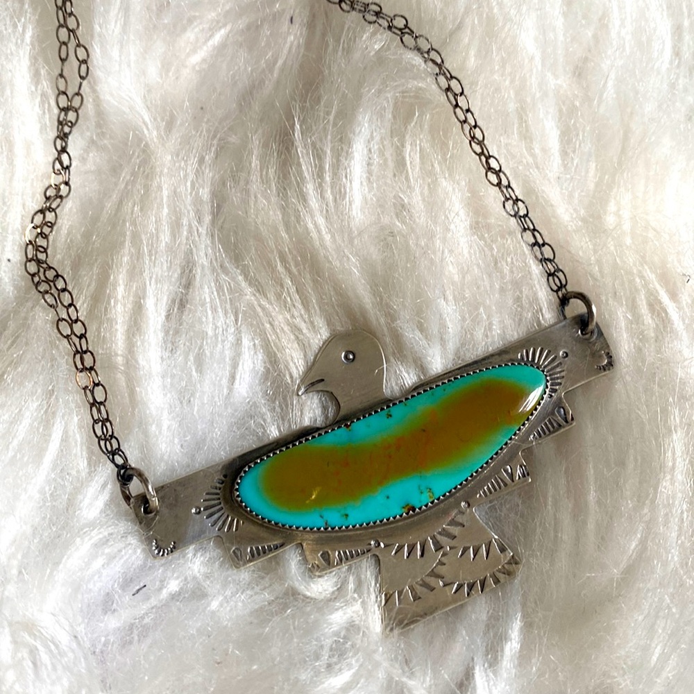 Royston turquoise sterling silver handmade pendant necklace Etsy
